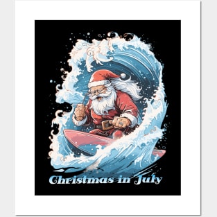 Ho-Ho-Hang Ten | "Christmas in July" Surfing Santa Tee Posters and Art